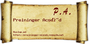 Preininger Acsád névjegykártya